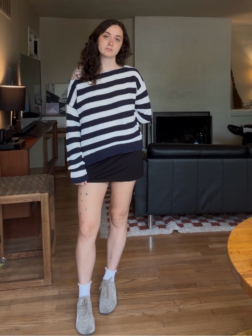 100% Cotton Striped Navy Blue & White Boatneck Sweater